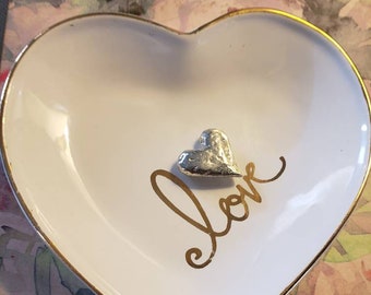 Vintage Bride! Ceramic Wedding Ring Love Dish*Ring Bearer Dish*White Ceramic Ring Dish*Upcycled Wedding Ring Dish*Bride Trinket Dish