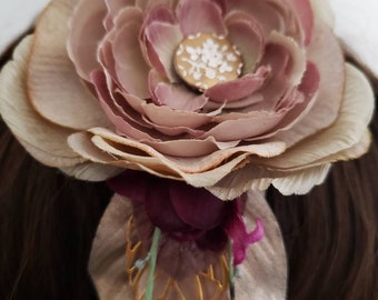 Vintage Floral Bridal Headband/Floral Headband/Mauve and Cream Floral Headband