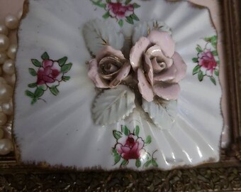 The Vintage Bride! Vintage Floral Vanity Dish*Vintage Floral Ceramic Dish*Vintage Jewelry Dish*Vintage Dish*Vintage Wedding Gift*Vintage Box