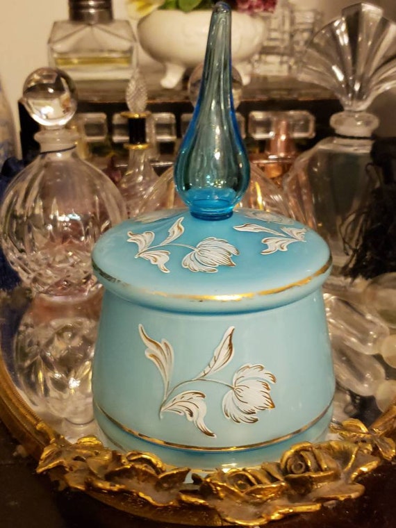 Something Blue! Vintage Floral Blue Glass Trinket 