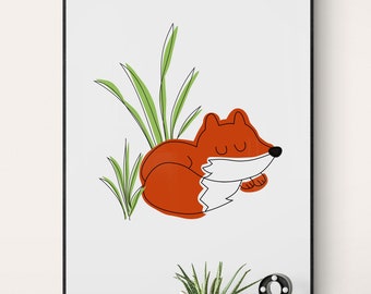 fox nursery wall art, printable nursery decor, woodland animal art, kids room decor, nursery wall stickers, nursery art, woodland nursery