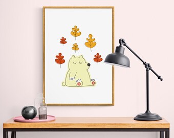 bear nursery print, woodland nursery decor, woodland animal print, playroom poster, cute animal decor, bear printable, polar bear art