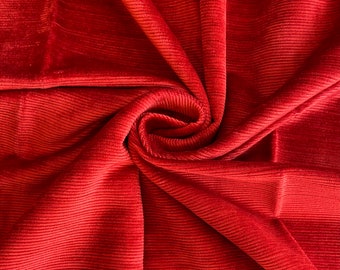 Coupon de tissu velours rouge mille raies