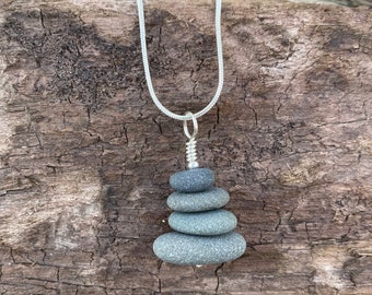 Lake Superior Rock Cairn Necklace, Stacked Rocks Pendant, Sterling Silver, Michigan Made, Handmade Stone Necklace