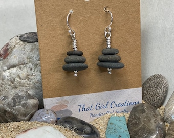 Lake Superior Cairn Earrings, Upper Peninsula Michigan, Handcrafted Rock and Sterling Silver Earrings, Stacked Rocks, Stay the Course