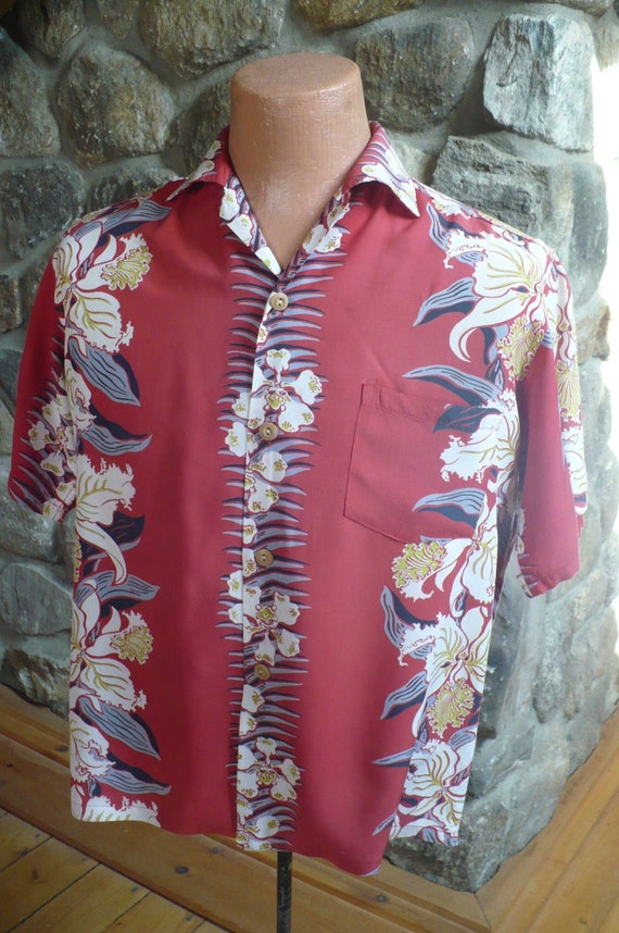 1950's Vintage Hawaiian rayon border design shirt
