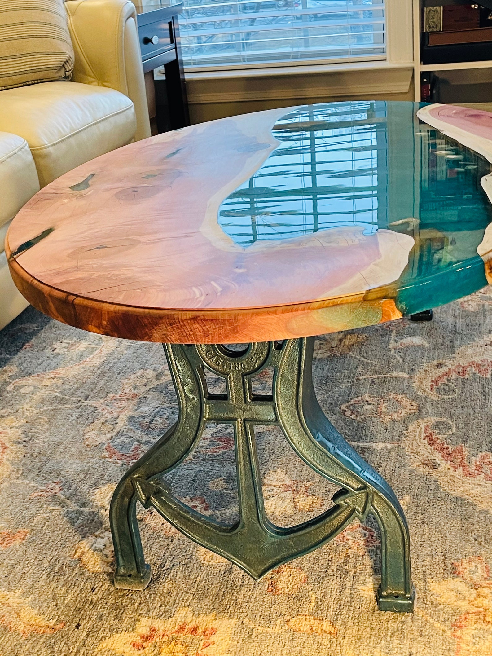 Live Edge Epoxy Resin Oval Coffee River Table - Etsy