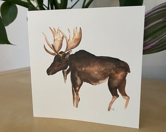 Moose Watercolour Blank Greeting Card