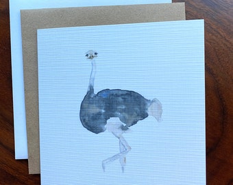 Ostrich Watercolour Blank Greeting Card