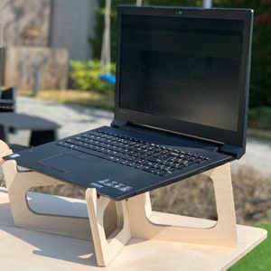 Laptop Stand / Riser of recycled wood made in Canada