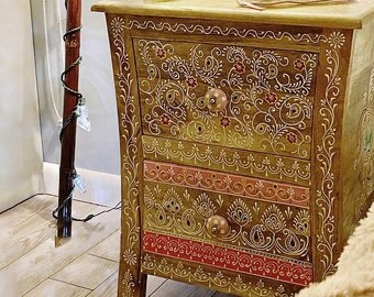 Bohemian End Table, Accent Side Table, Nightstand