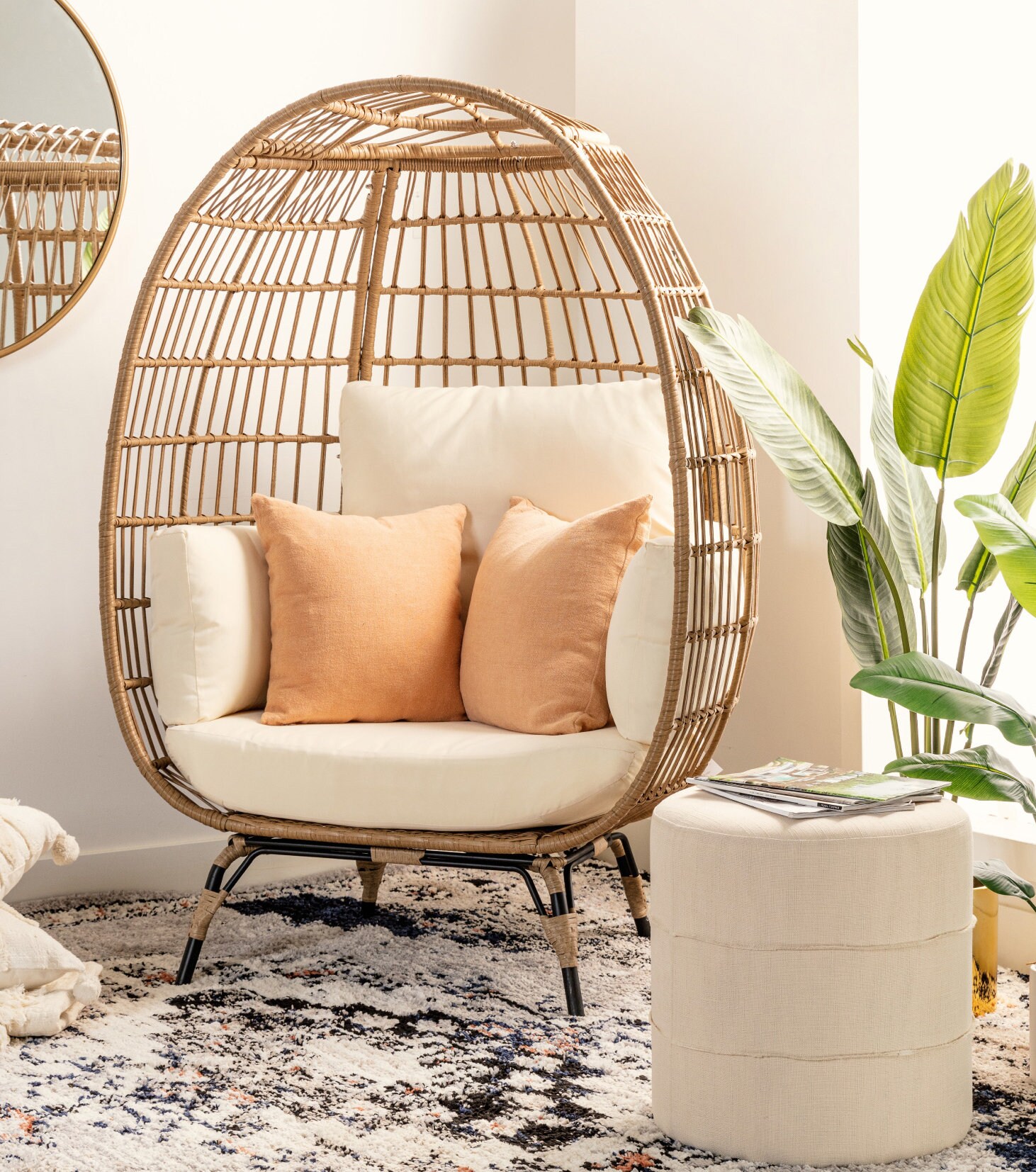 Mimbre Accent silla estacionaria Silla de huevo Patio Casa | Etsy