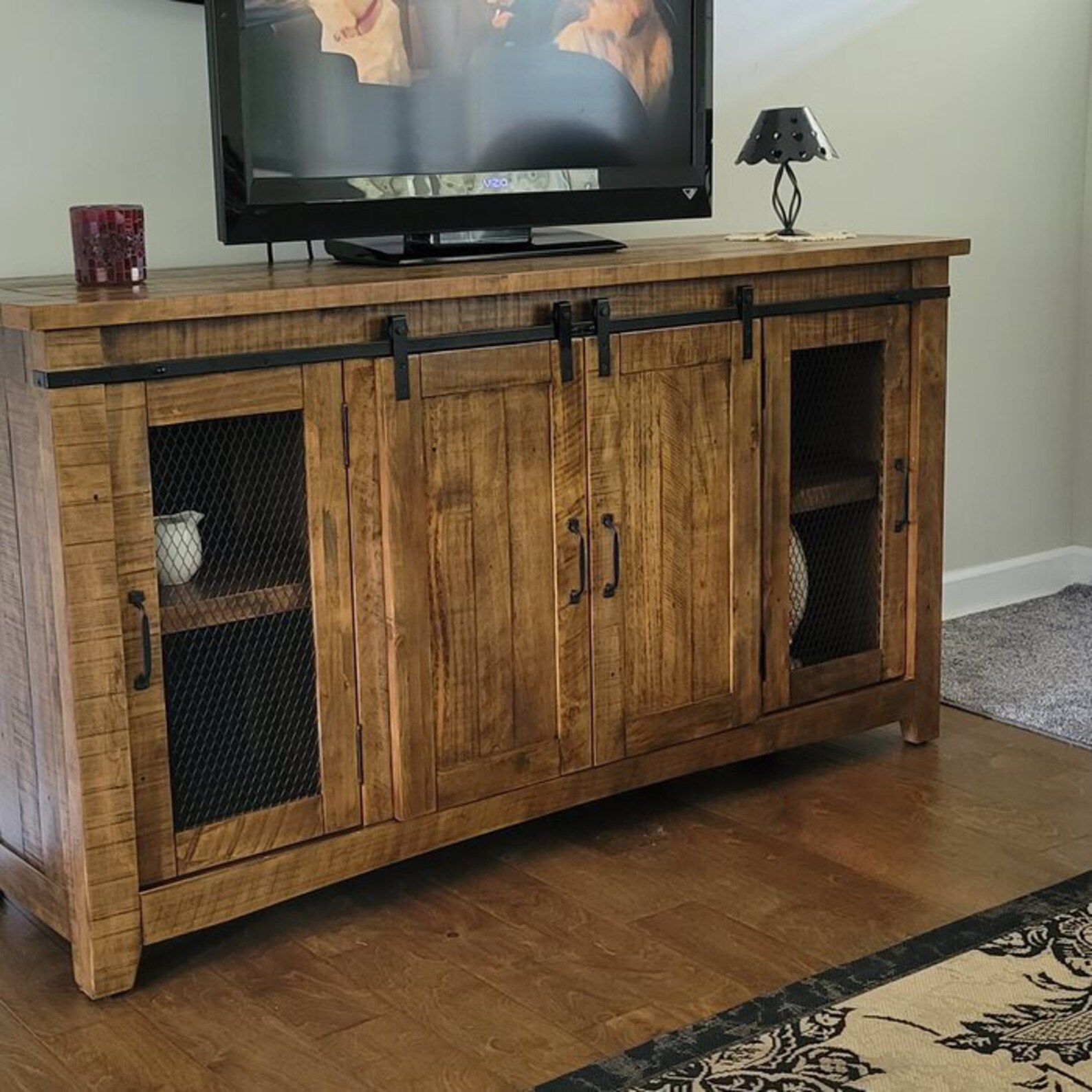 65'' Rustic Soild Wood Credenza TV Stand Entertainment Etsy