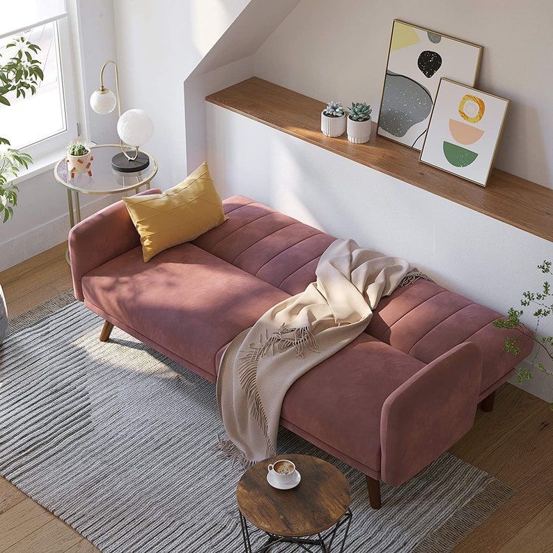 Futon Sofa Bed Convertible Couch Velvet Sleeper Folding Split image 2