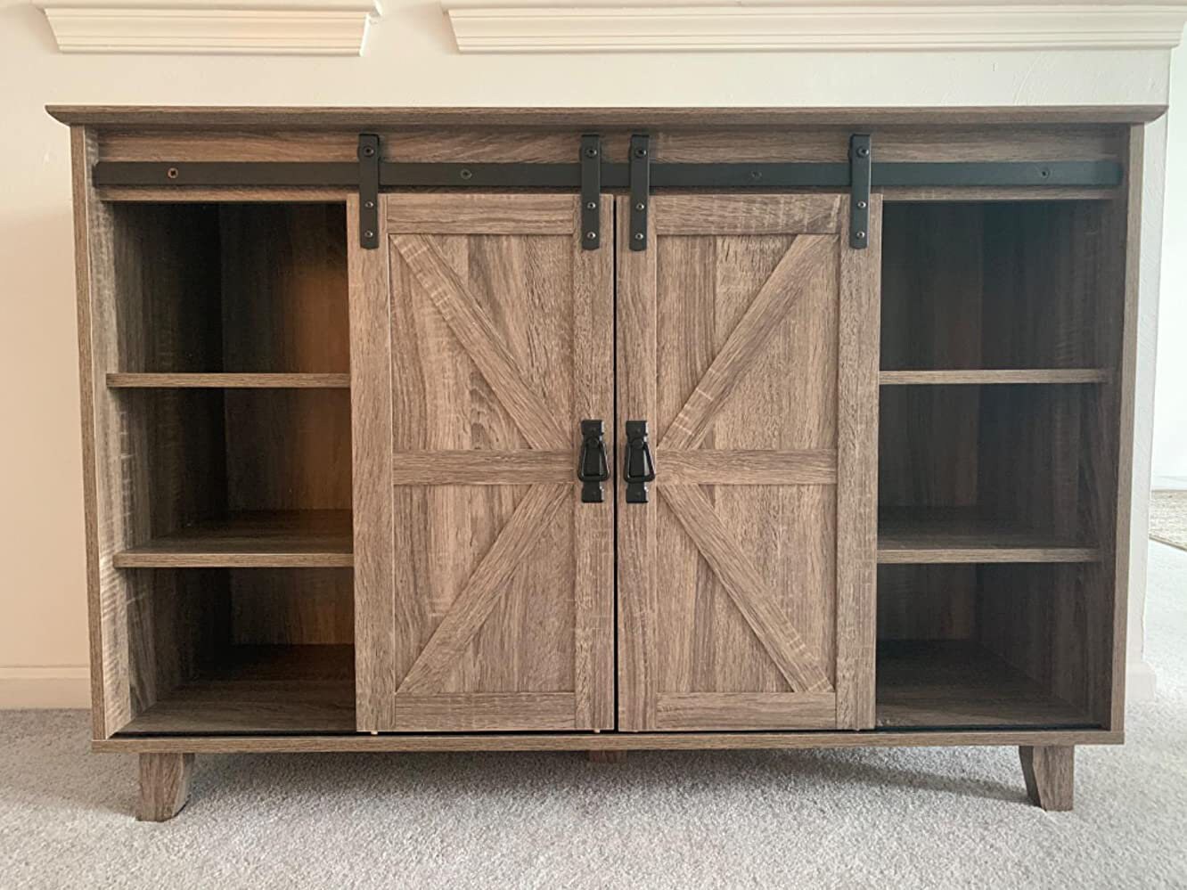 Farmhouse Sliding Barn Door Wood Buffet Sideboard Bar Etsy