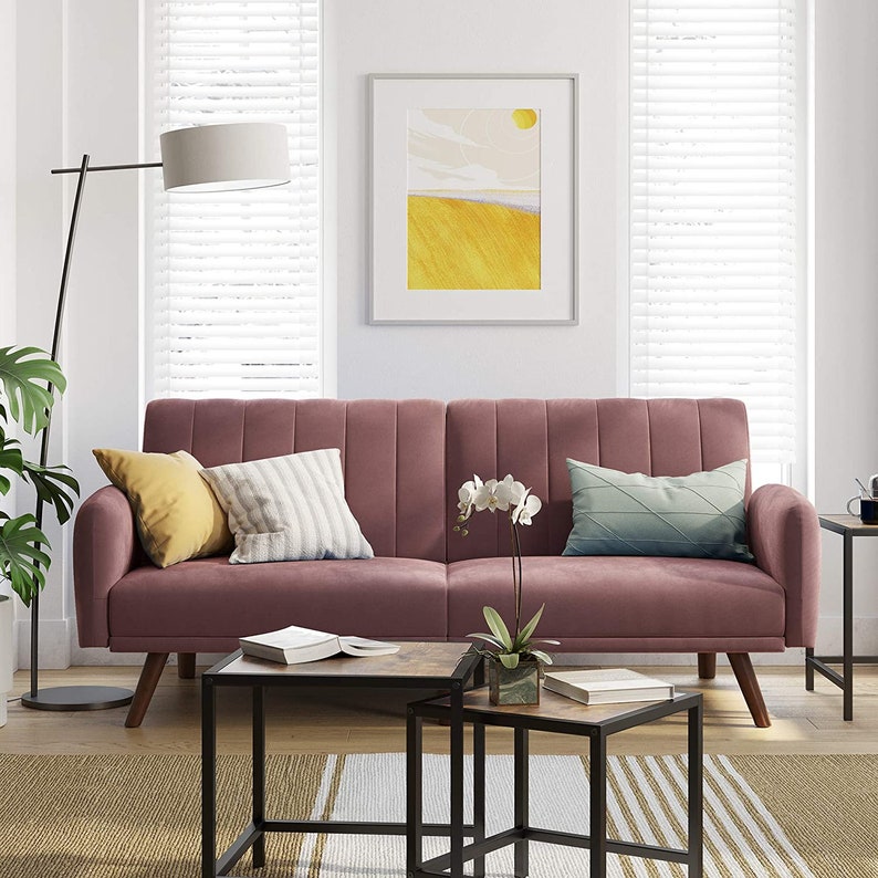 Futon Sofa Bed Convertible Couch Velvet Sleeper Folding Split Pink