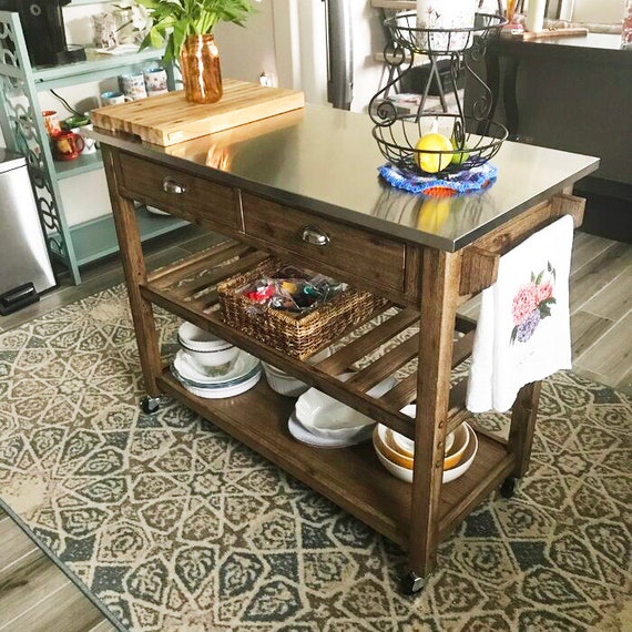 Farmhouse Solid Wood Kitchen Cart With Wheels Rustic Farmhouse Solid Wood Kitchen Cart With, Solid Wood Kitchen Island Carton