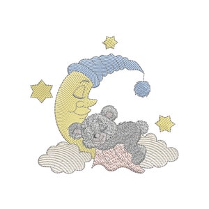 Teddy bear sleeping on the moon - Digital design