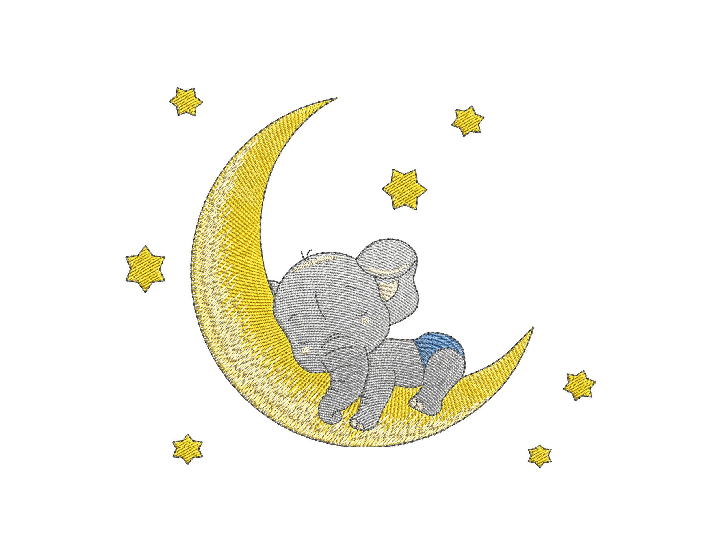 Baby elephant sleeping on the moon between stars Digital Etsy