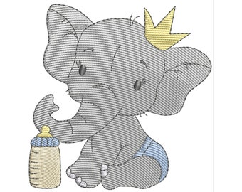Little baby boy elephant with baby bottle - Embroidery Digital Design