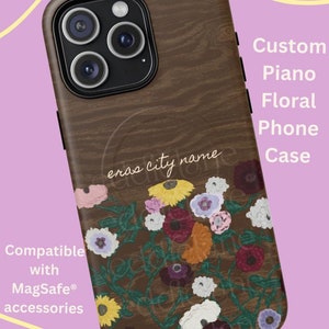 Customizable Floral Piano Print Phone Case: MagSafe Compatible