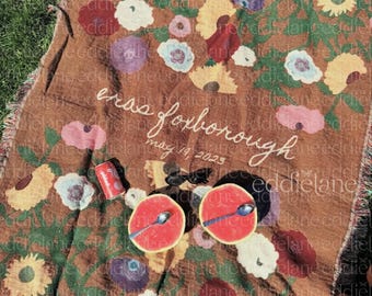 Original Personalized Piano Floral Woven Blanket: Custom Concert Gift