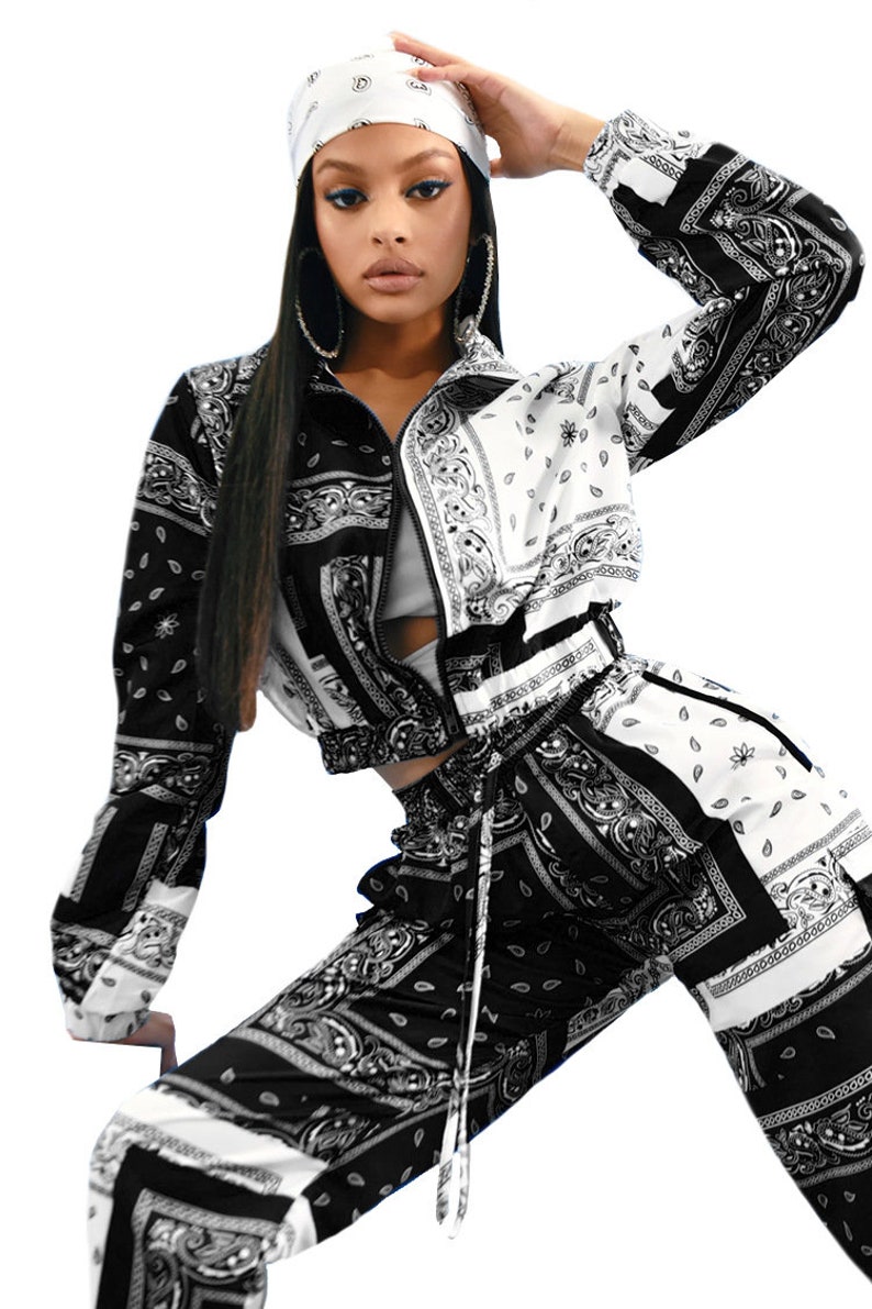 Jogger Pants Set Tracksuit Vintage Outfits Streatwear Paisley Bandana Print Two 2 Piece Set Women Fitness Sweatsuit Zipper Up Sweatshirt