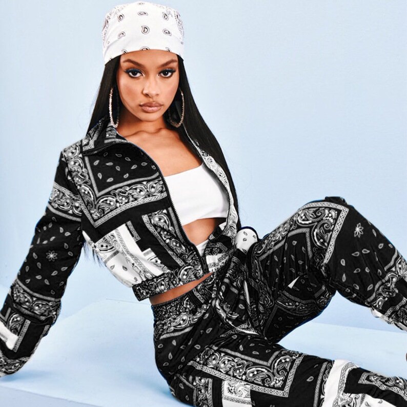 Jogger Pants Set Tracksuit Vintage Outfits Streatwear Paisley Bandana Print Two 2 Piece Set Women Fitness Sweatsuit Zipper Up Sweatshirt