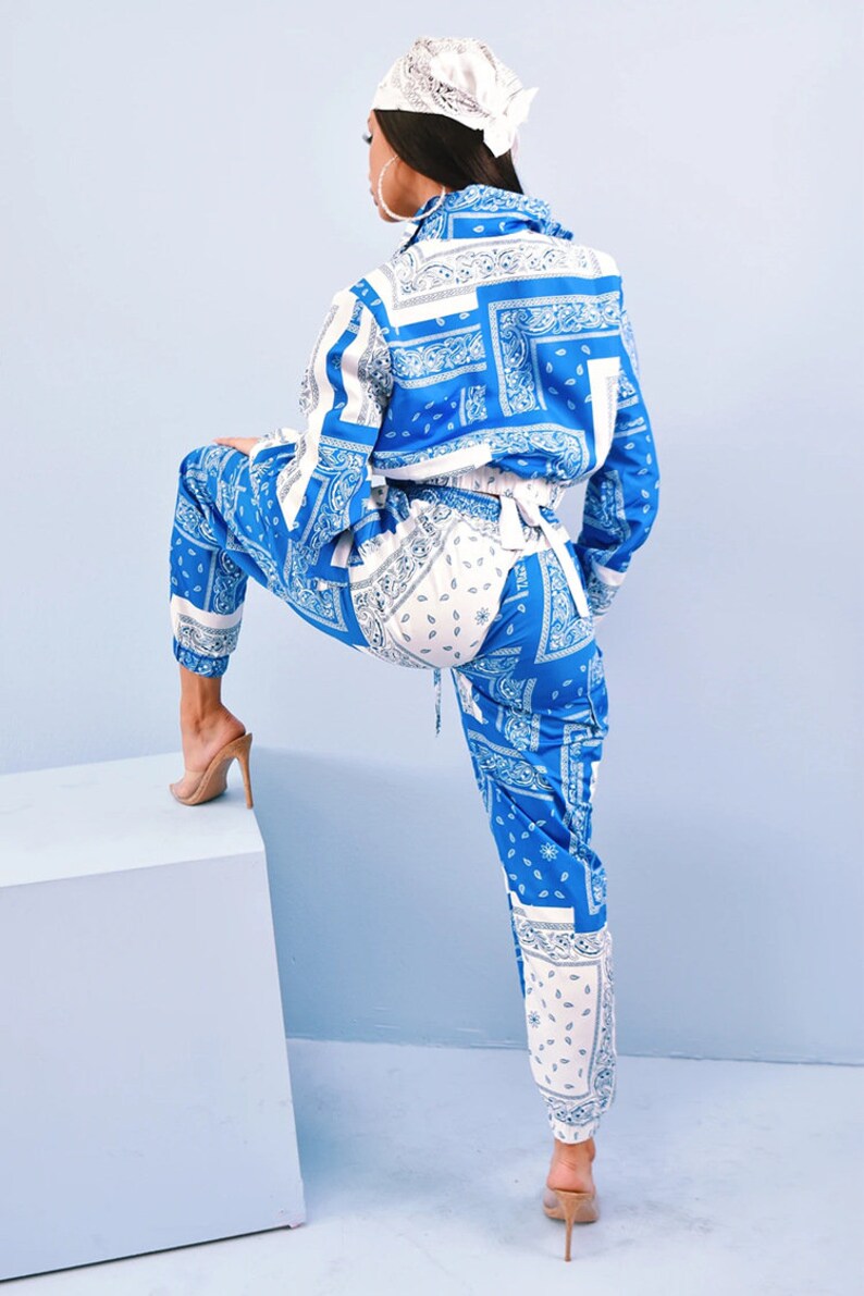 Jogger Pants Set Tracksuit Vintage Outfits Streatwear Paisley Bandana Print Two 2 Piece Set Women Fitness Sweatsuit Zipper Up Sweatshirt