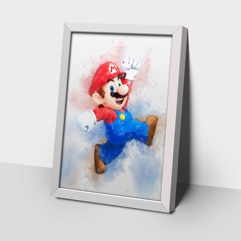 Mario watercolour print. mario poster Mario watercolour print mario watercolor mario wall art super mario art watercolour mario