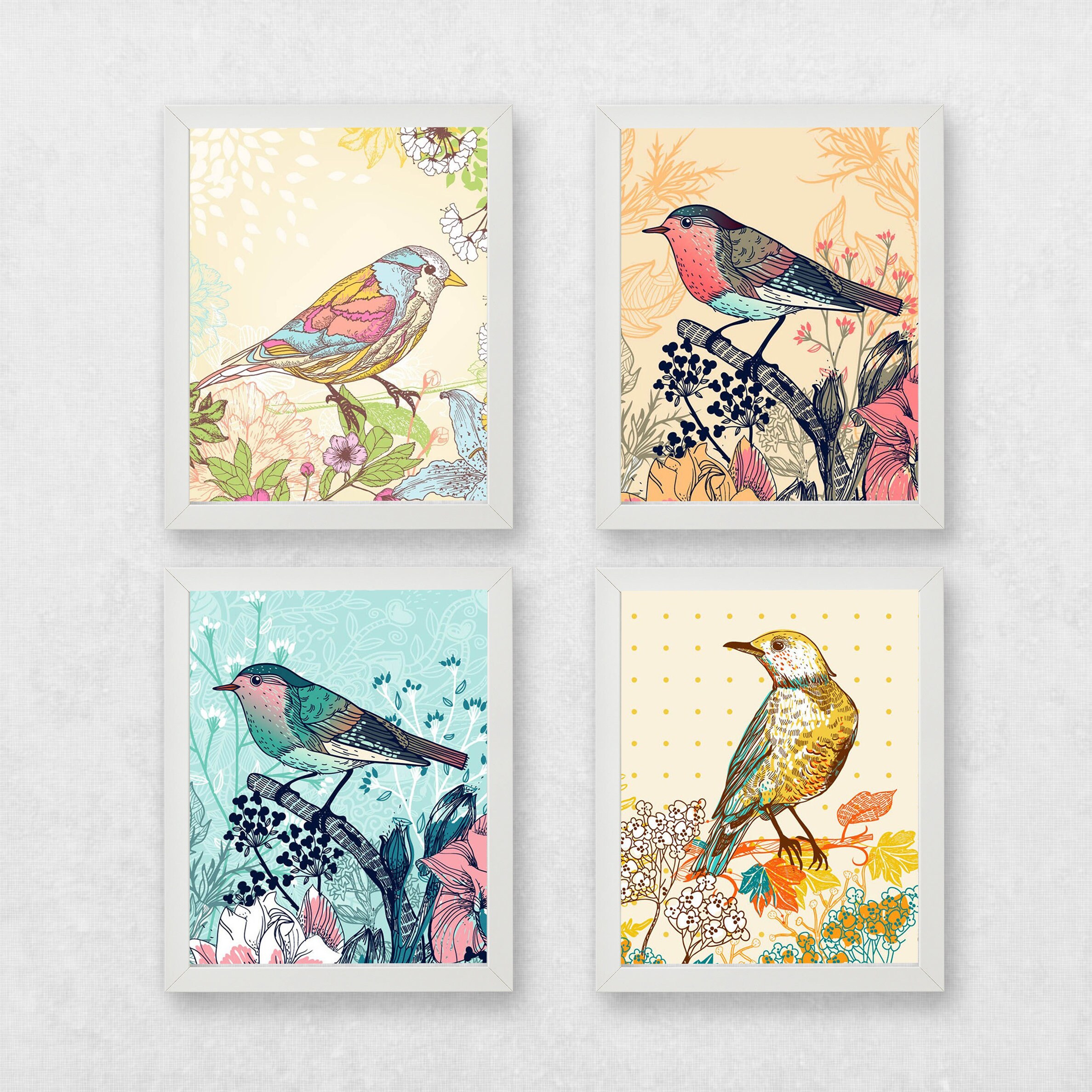 Set of 4 bird prints bird posters poster of birds bird Etsy