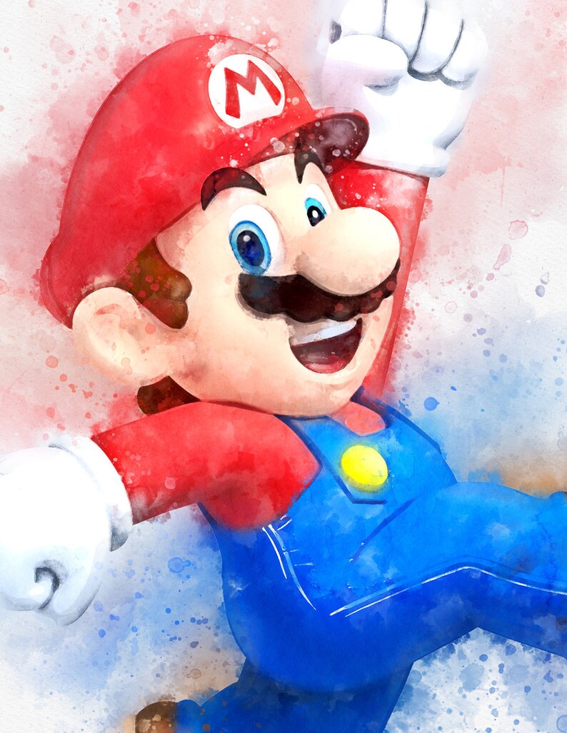 Mario watercolour print. mario poster Mario watercolour print mario watercolor mario wall art super mario art watercolour mario