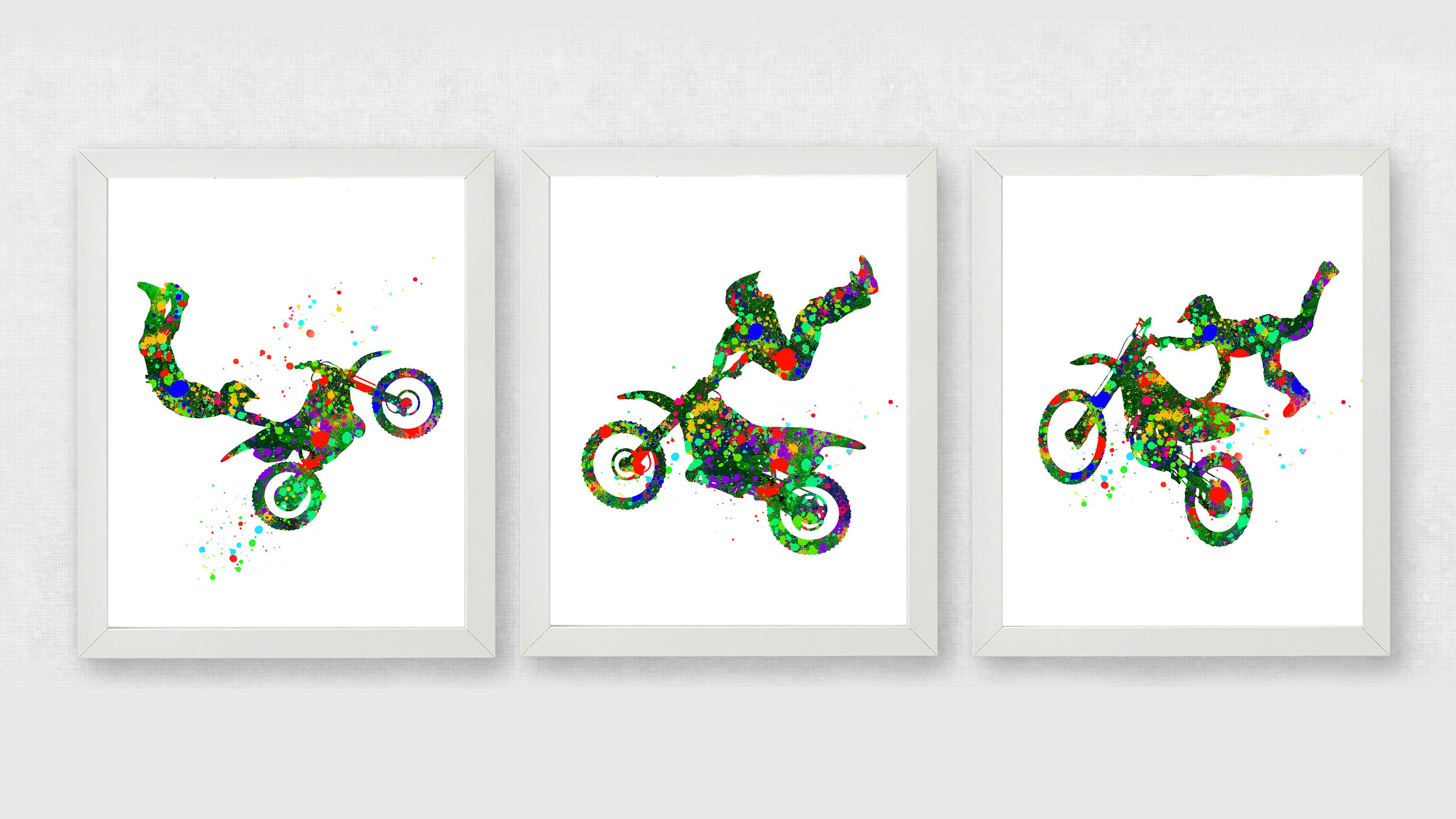 Set of 3 Motocross colour splash print motocross poster Etsy