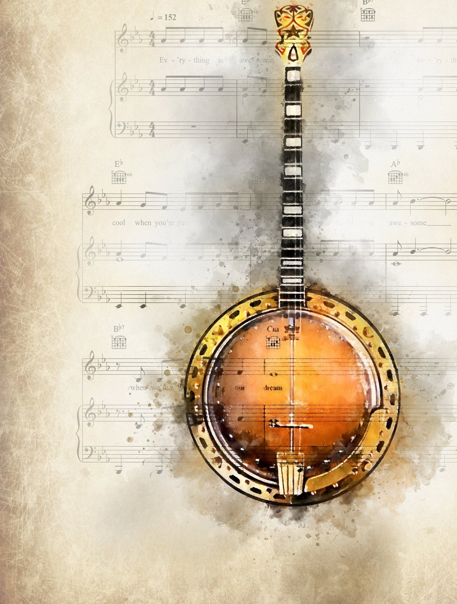 Banjo watercolour prints banjo poster musical poster banjo Etsy