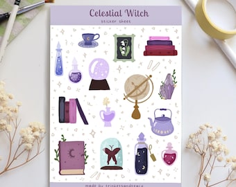 Celestial Witch Sticker Sheet | Witchy Stickers, Magical Stickers, Stationary, Journaling, Scrapbooking Stickers, Whimsigoth Stickers