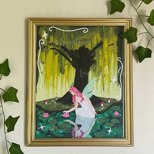 Enchanted Willow Art Print | Fairy Art Print, Magical Wall Art, Whimsical Painting