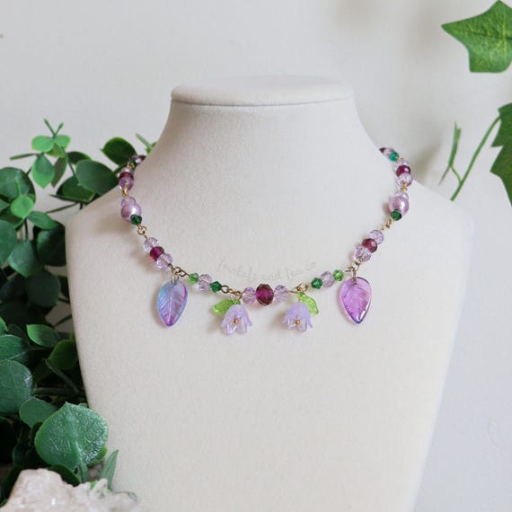 Lilac Pixie Necklace | Charm Necklace, Fairycore Jewelry, Beaded Necklace, Beaded Earrings, Cottagecore Jewelry, Purple Necklace