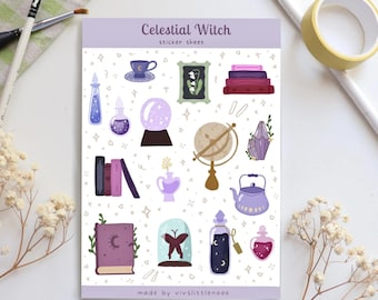 Celestial Witch Sticker Sheet | Witchy Stickers, Magical Stickers, Stationary, Journaling, Scrapbooking Stickers, Whimsigoth Stickers
