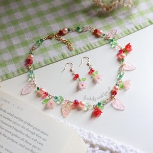 Red Fairy Necklace and Earrings | Charm Necklace, Fairycore Jewelry, Beaded Necklace, Cottagecore Jewelry