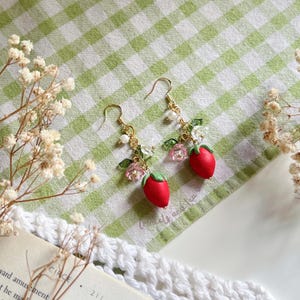 Strawberry Clay Charm Earrings | Polymer Clay Earrings, Strawberry Jewelry, Handmade Earrings, Fruit Earrings, Cottagecore Jewelry