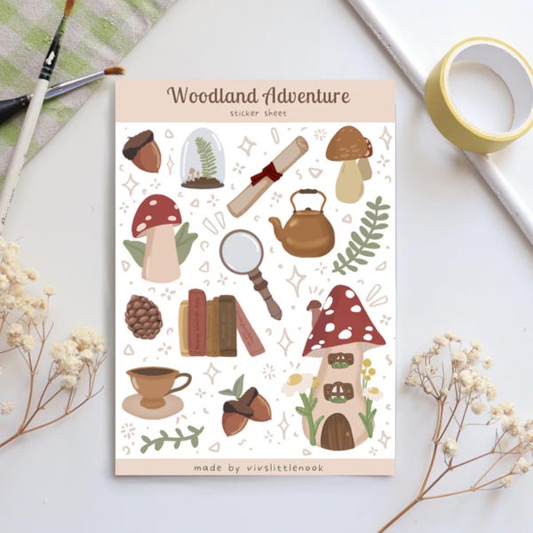 Forest Adventures Sticker Sheet | Illustrated stickers, Forest and Nature Stickers, Witchy Art, Whimsical Fantasy Illustrations, Stationary