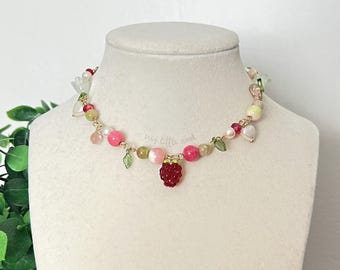 Raspberry Leaf Necklace | Beaded Necklace, Charm Jewelry, Raspberry Jewelry