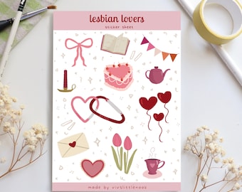 Lesbian Lovers Sticker Sheet | Valentine's Stickers, Lesbian Stickers, Butch Femme Lesbians, Queer Stickers