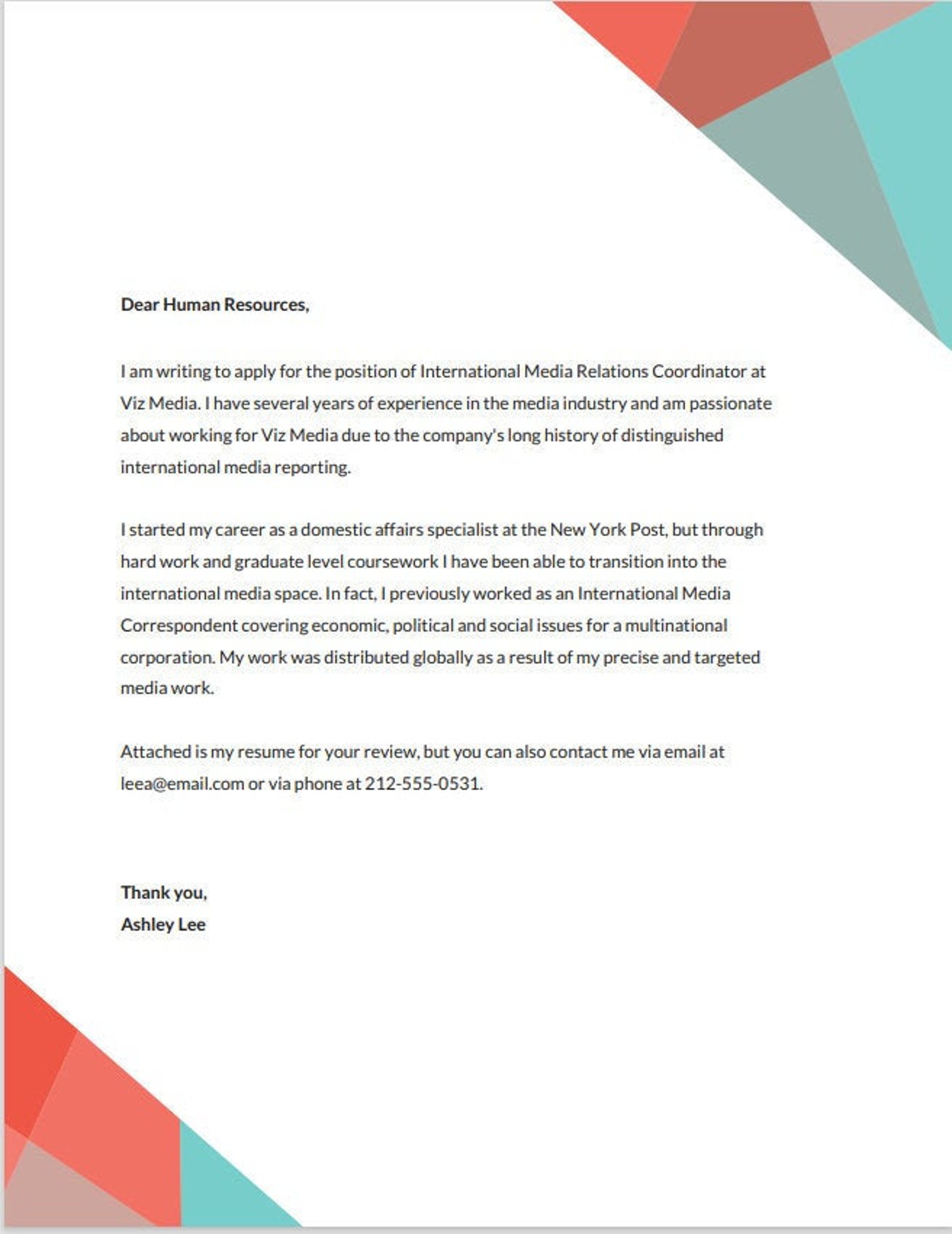 cover letter for literature review