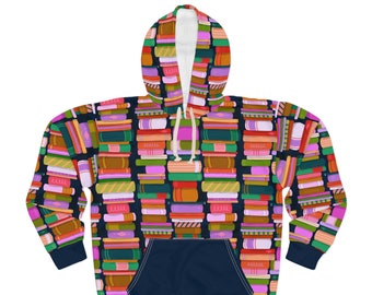 Book Unisex Pullover Hoodie | Book lover hoodie | reading hoodie | color block book print hoodie | librarian hoodie