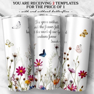 Seamless Wildflowers With Bible Verse 20 oz Skinny Tumbler Wrap For Sublimation | Gift for Mom, Grandma, Mother's Day | Seamless Wrap