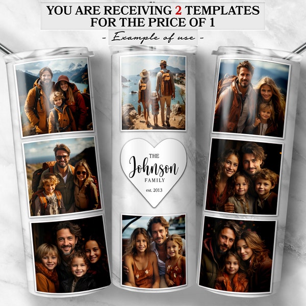 Family Photo Collage Template From 8 or 9 Photos For 20 oz Skinny Tumbler Wrap | Add Your Own Text/ Family Info And Photos Tumbler Wrap