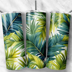 Tropical Palm Leaves Seamless Pattern 20 oz Skinny Tumbler Wrap For Sublimation | Sublimation Design Instant Download | Palm Leaves Pattern