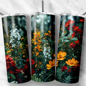 Spring Wildflowers Forest Scene Seamless Vibrant Image 20 oz Skinny Tumbler Wrap For Sublimation | Seamless Design For Nature Lovers