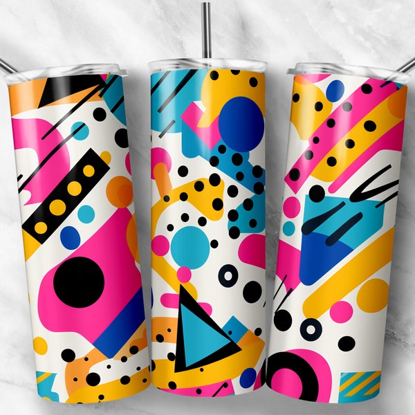 Seamless Abstract Geometric Shapes Pattern 20 oz Skinny Tumbler Wrap For Sublimation |  Bright Colorful Wrap | Geometric Design For Tumbler